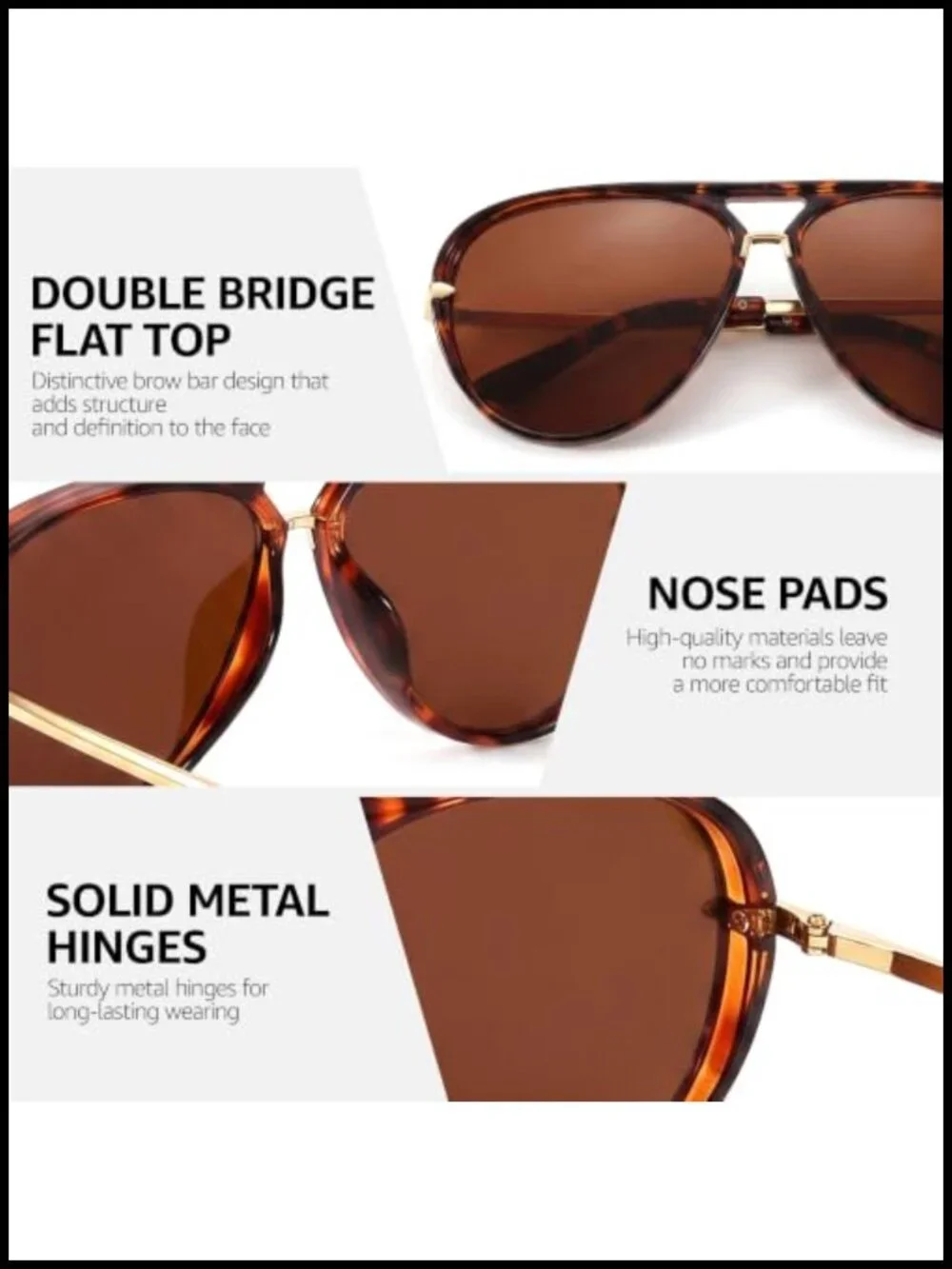Oversized Aviator Sunglasses UV400 Protection Trendy Metal Frame